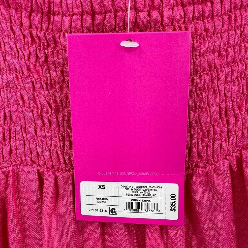 TABITHA BROWN X TARGET Tie Front Linen Maxi Dress XS Pink Red Colorblock Strappy - Picture 11 of 14